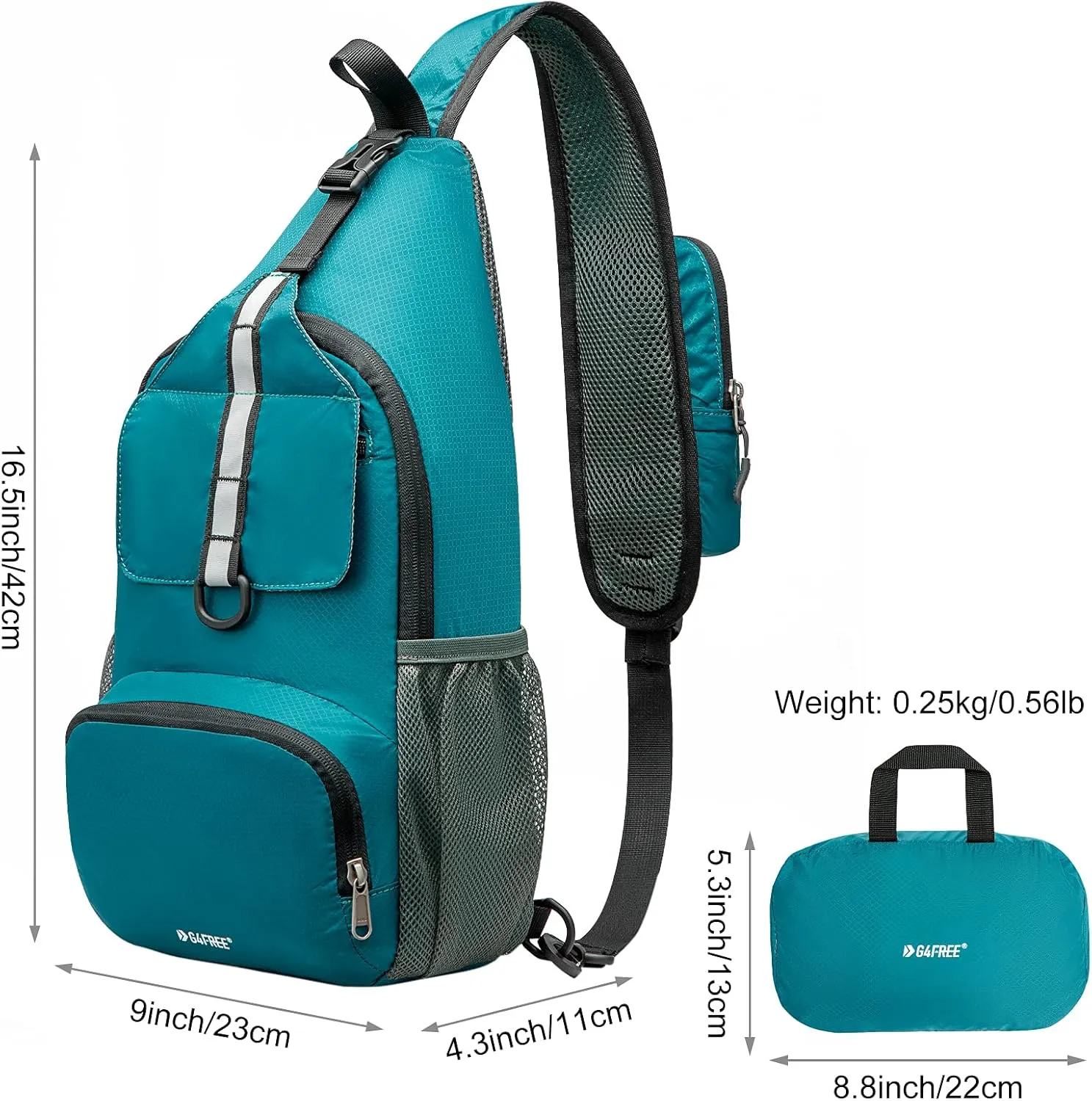 G4Free Packable Sling Backpack, Small Crossbody Sling Bag Travel Hiking Daypack Casual Foldable Shoulder Chest Bag