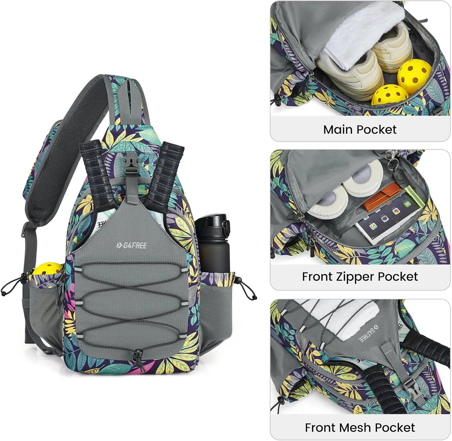 G4Free Pickleball Bag, Crossbody Sling Bag for Men Women, Pickleball Backpack, Pickle Ball Paddle Bag Gifts for Sports