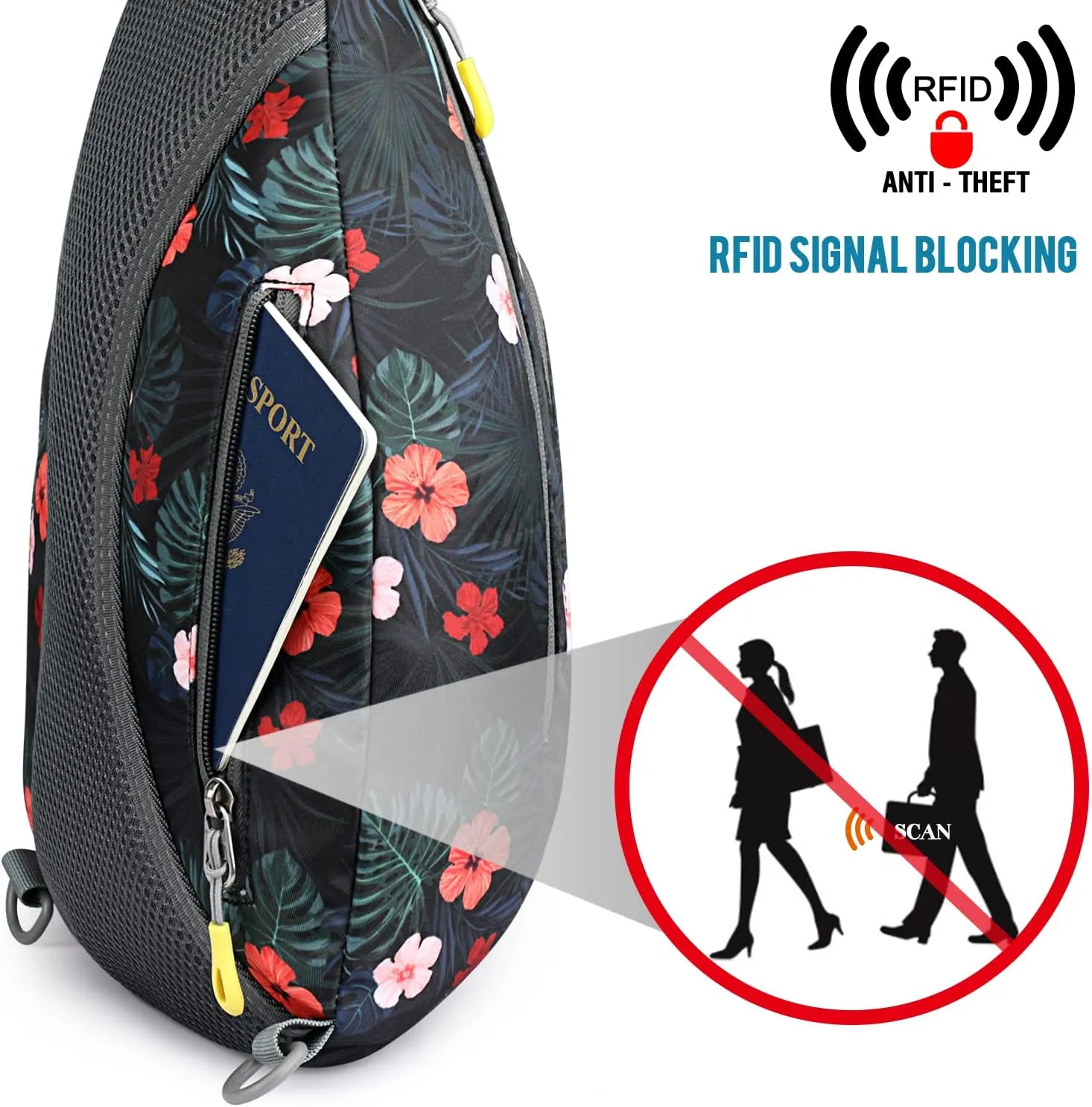 G4Free RFID Sling Bag Crossbody Backpack Casual Chest Shoulder Daypack Gym Bag for Hiking Travel 7L(Black Base Floral)