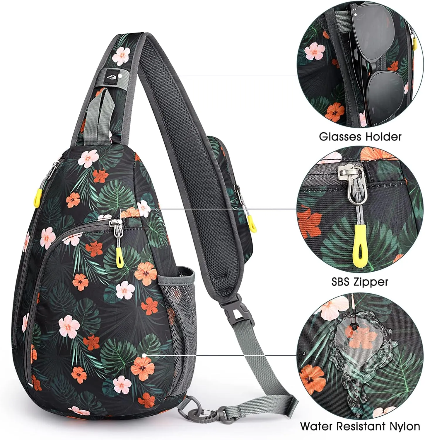G4Free RFID Sling Bag Crossbody Backpack Casual Chest Shoulder Daypack Gym Bag for Hiking Travel 7L(Black Base Floral)