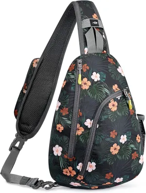 G4Free RFID Sling Bag Crossbody Backpack Casual Chest Shoulder Daypack Gym Bag for Hiking Travel 7L(Black Base Floral)