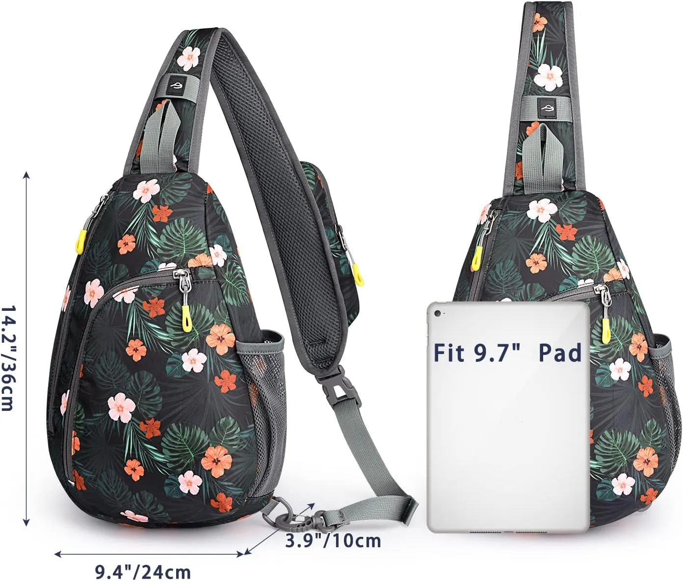 G4Free RFID Sling Bag Crossbody Backpack Casual Chest Shoulder Daypack Gym Bag for Hiking Travel 7L(Black Base Floral)