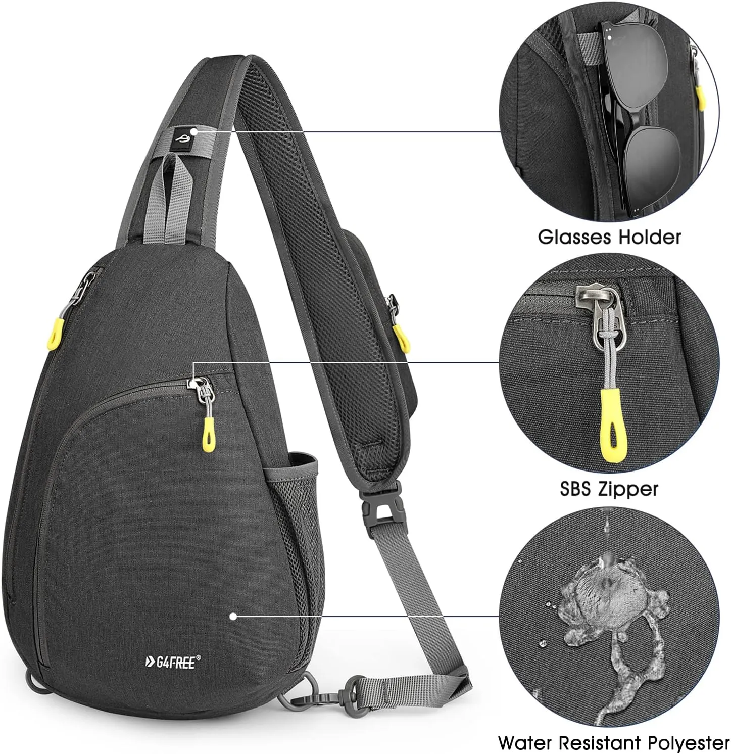 G4Free RFID Sling Bag Crossbody Backpack Casual Chest Shoulder Daypack Gym Bag for Hiking Travel 7L(Gray)
