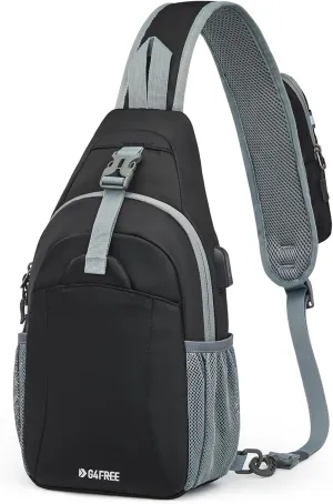 G4Free Sling Bag RFID Crossbody Sling Backpack with USB Charging Port, Travel Hiking Daypack Shoulder Chest Bag for Women Men(Black)