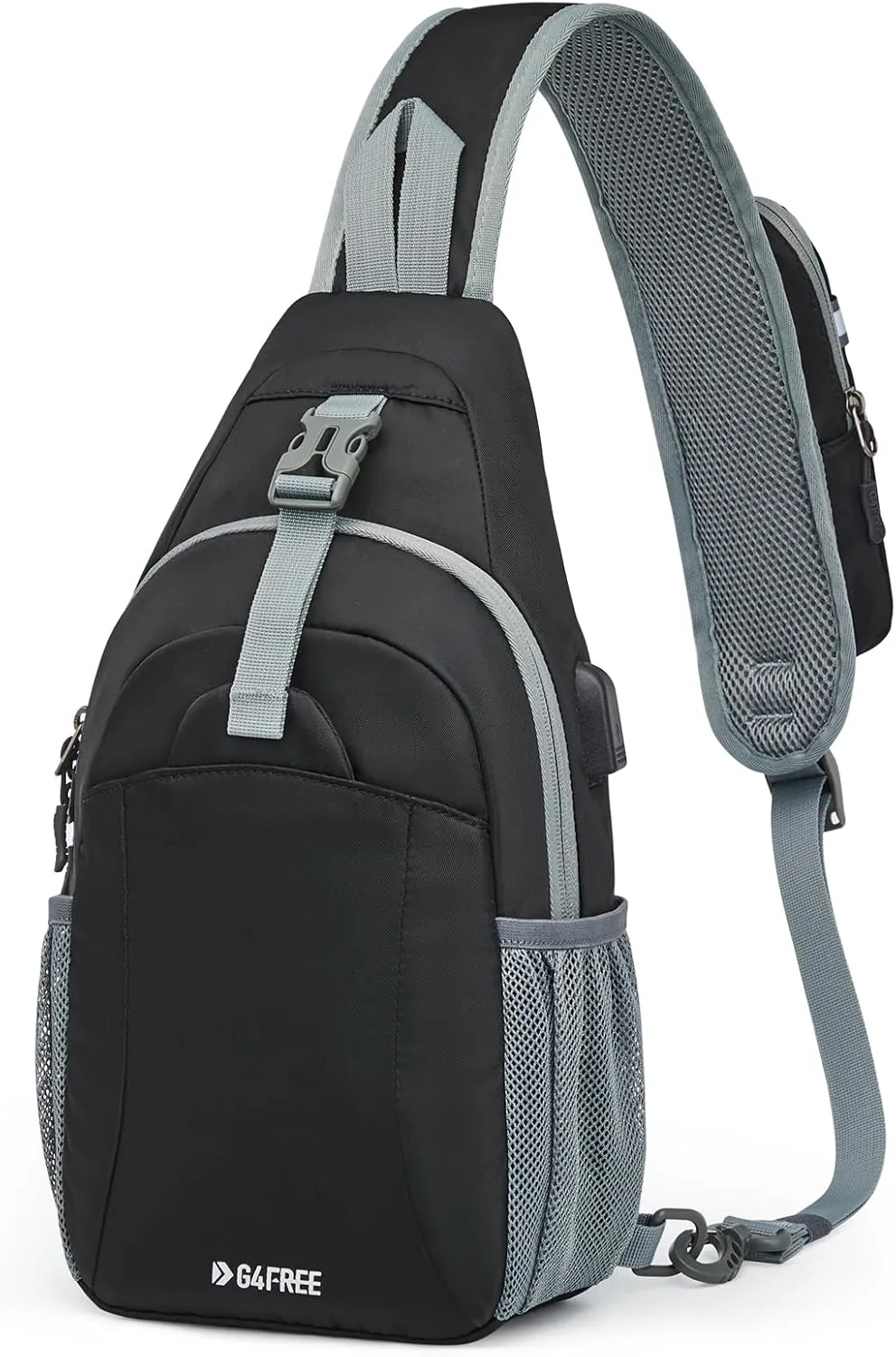 G4Free Sling Bag RFID Crossbody Sling Backpack with USB Charging Port, Travel Hiking Daypack Shoulder Chest Bag for Women Men(Black)
