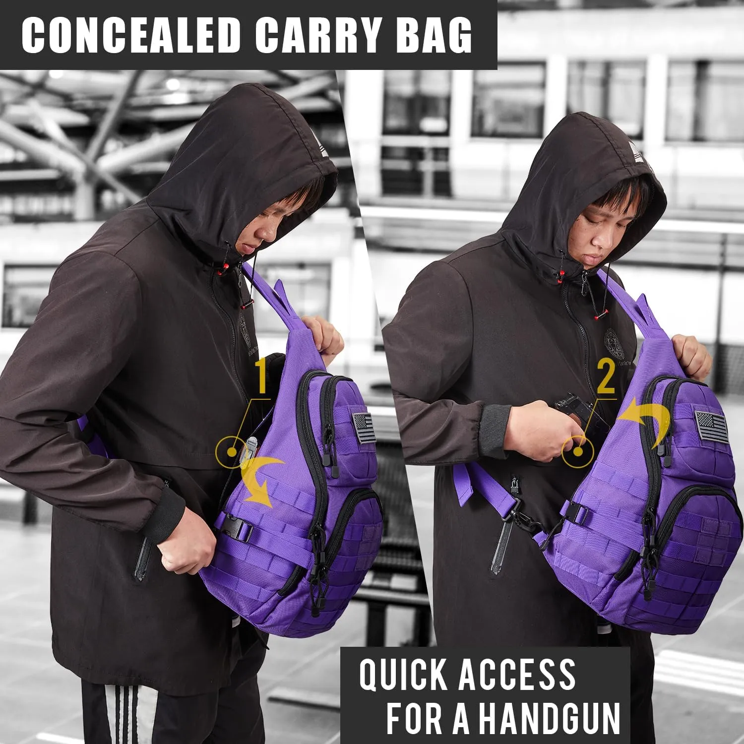 G4Free Tactical EDC Sling Backpack, Military Rover Shoulder Sling Bag Pack with Pistol Holster for Concealed Carry