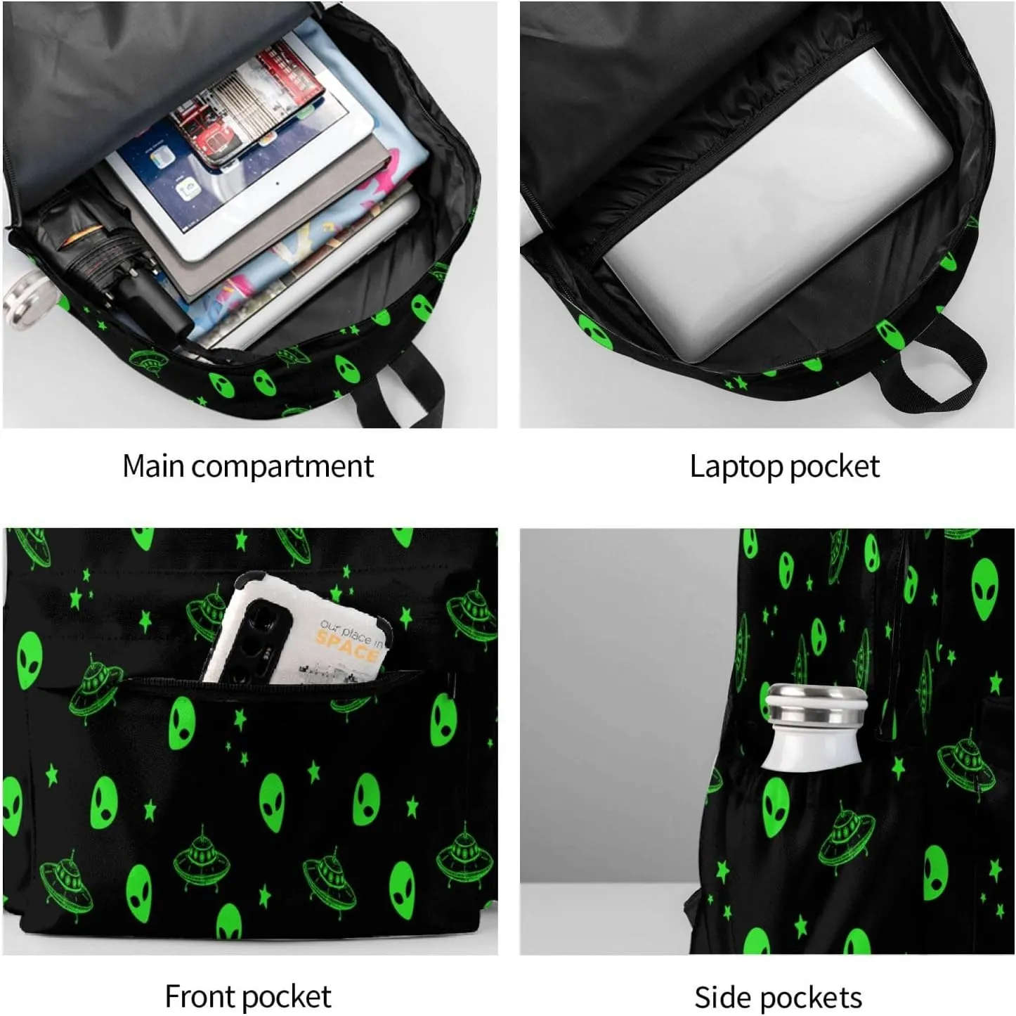 Galaxy Alien Backpack Bookbag Laptop Backpacks Multipurpose Daypack for Boys Girls School Men Women Travel Hiking