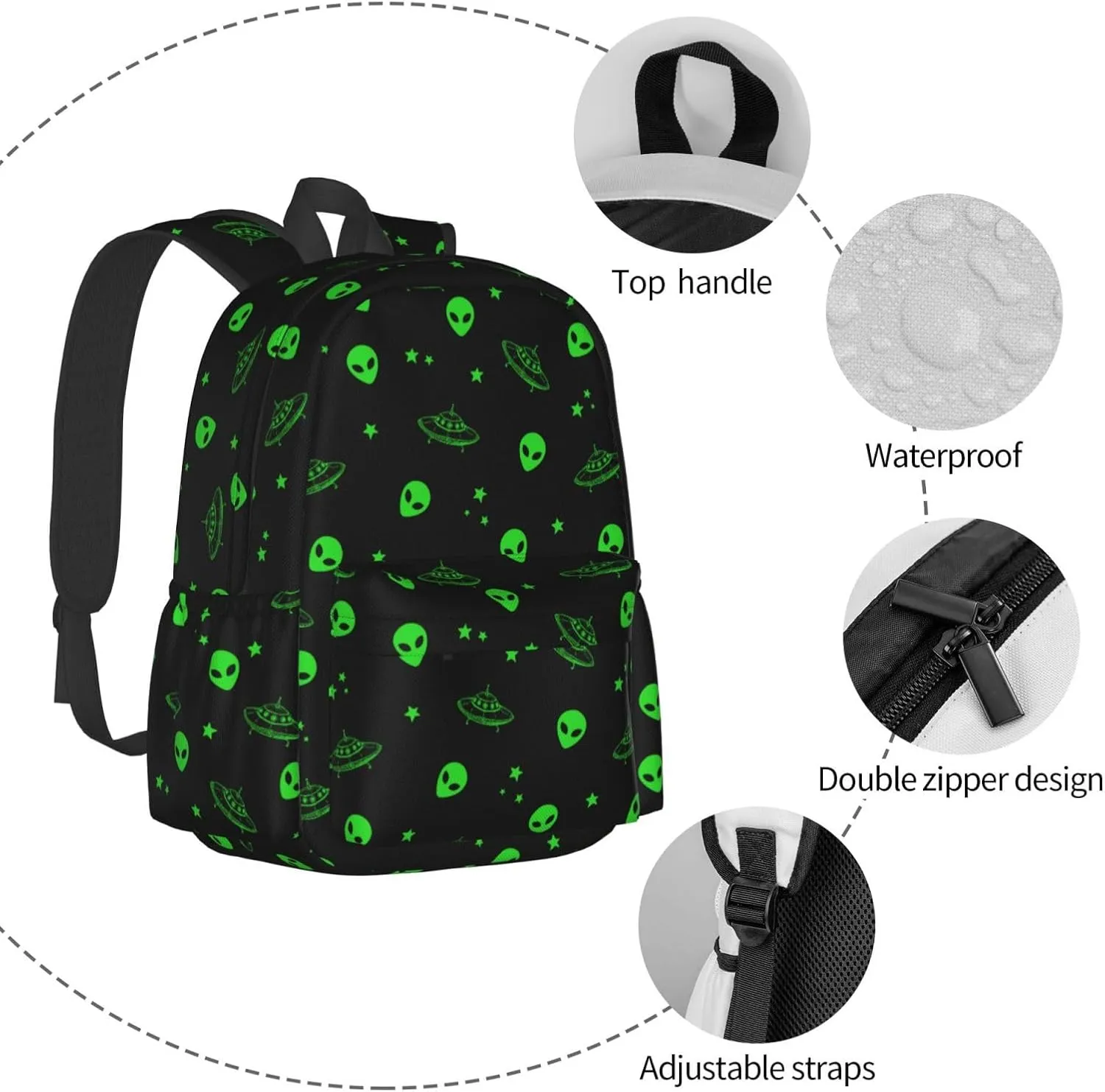 Galaxy Alien Backpack Bookbag Laptop Backpacks Multipurpose Daypack for Boys Girls School Men Women Travel Hiking