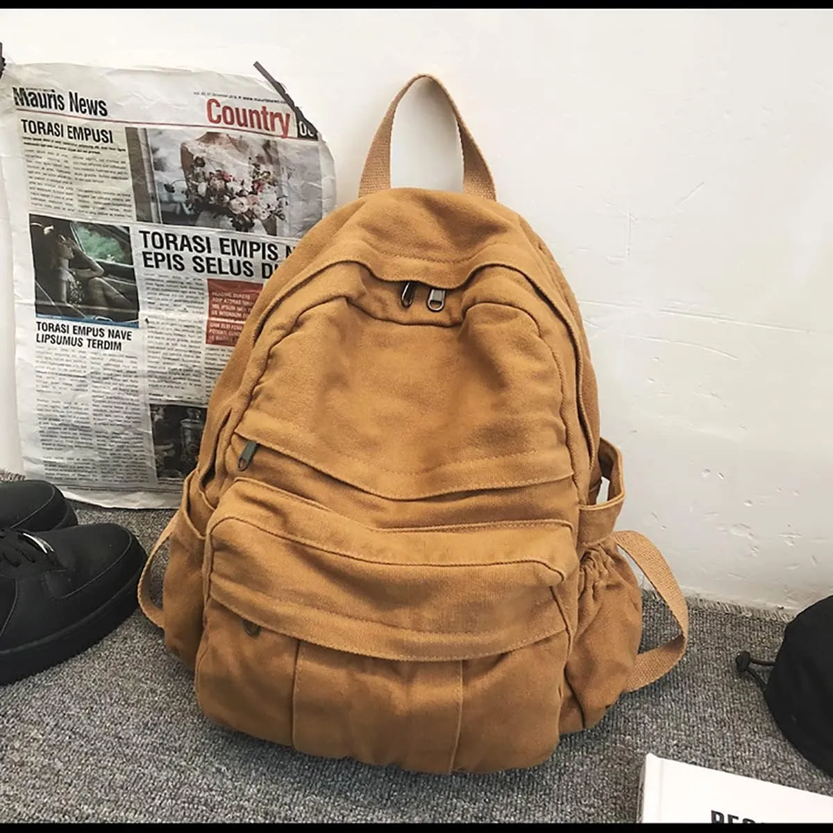 GAXOS Laptop Backpack for Women Travel Canvas Vintage Brown Aesthetic School