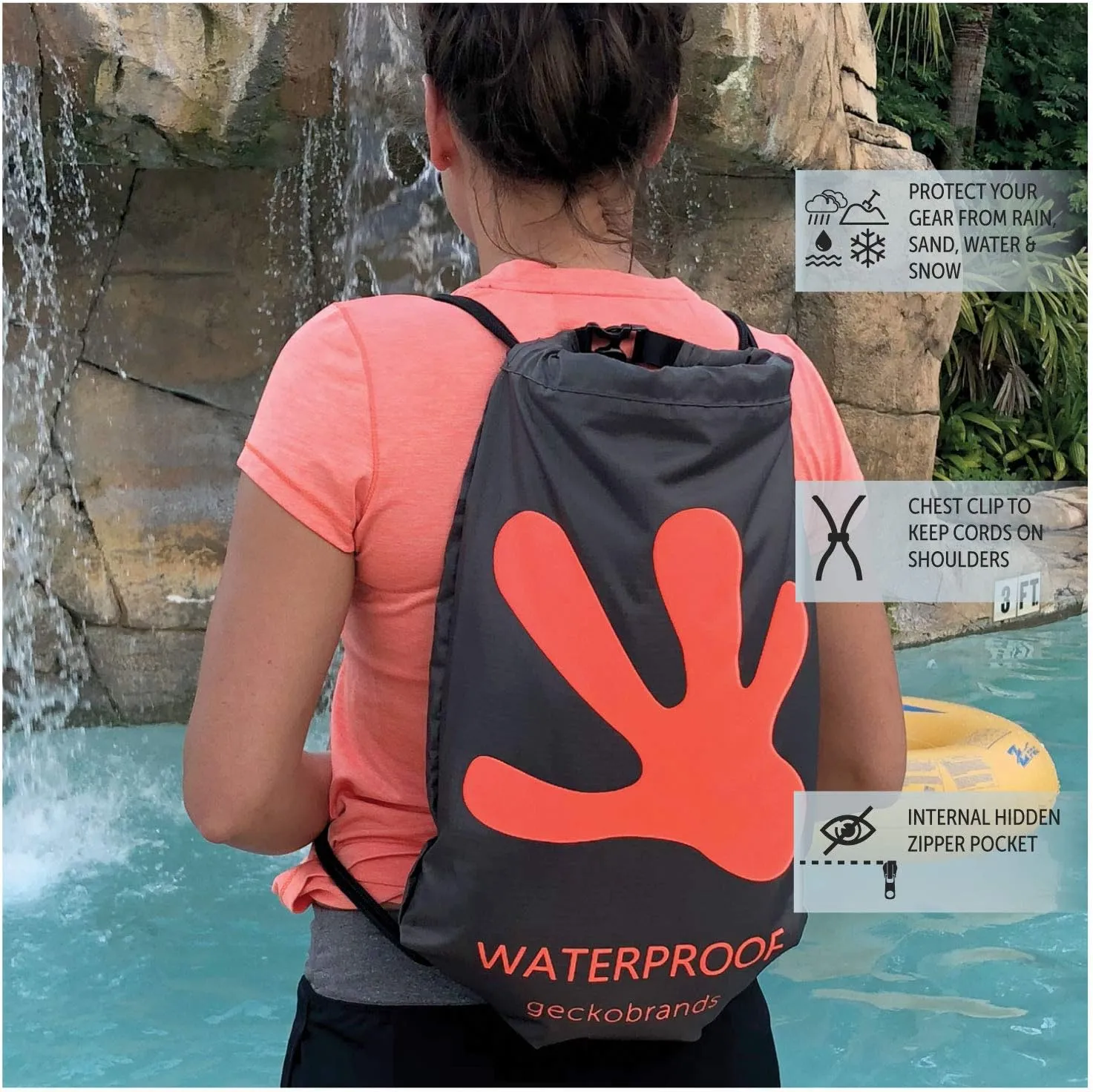 geckobrands 10L Drawstring Travel Backpack – Waterproof, Lightweight Dry Bag for Beach, Hiking, and Light Water Activities