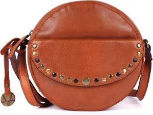Genuine Italian Leather Boho Studded Round Crossbody Sling Bag - Stylish, Durable, & Perfect for Everyday Use for women