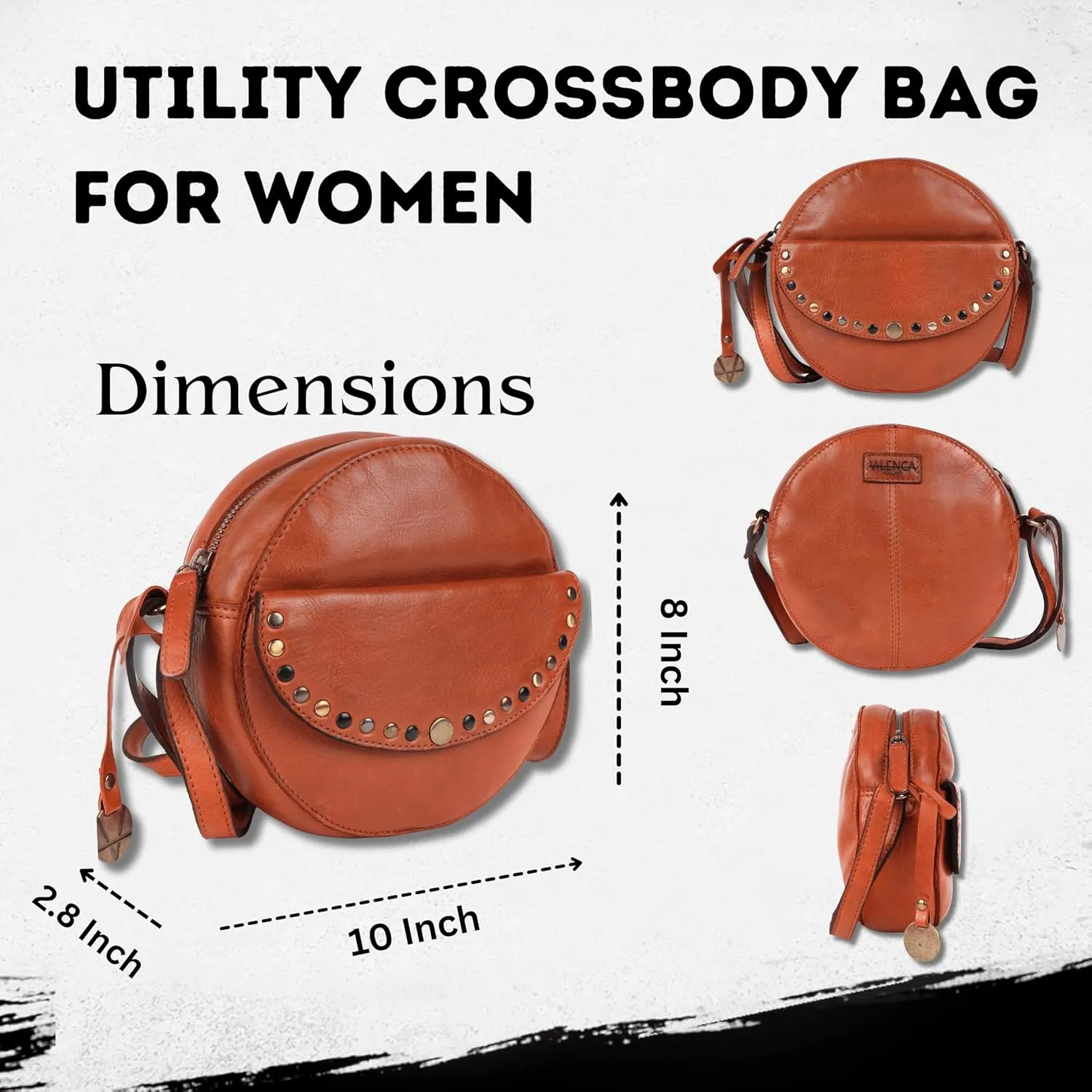 Genuine Italian Leather Boho Studded Round Crossbody Sling Bag - Stylish, Durable, & Perfect for Everyday Use for women