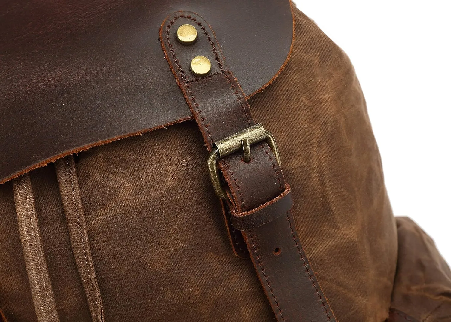 Genuine Leather Canvas waxed Backpack Travel Rucksack Laptop Bag Army Green