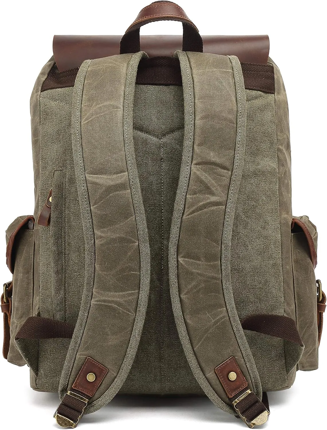 Genuine Leather Canvas waxed Backpack Travel Rucksack Laptop Bag Army Green