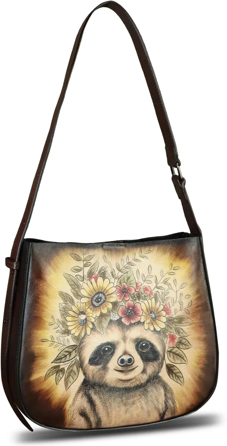 Genuine Leather Shoulder Bag for Women Hand Painted Handbag Handmade Purse Crossbody Sling Purse Casual Daypack