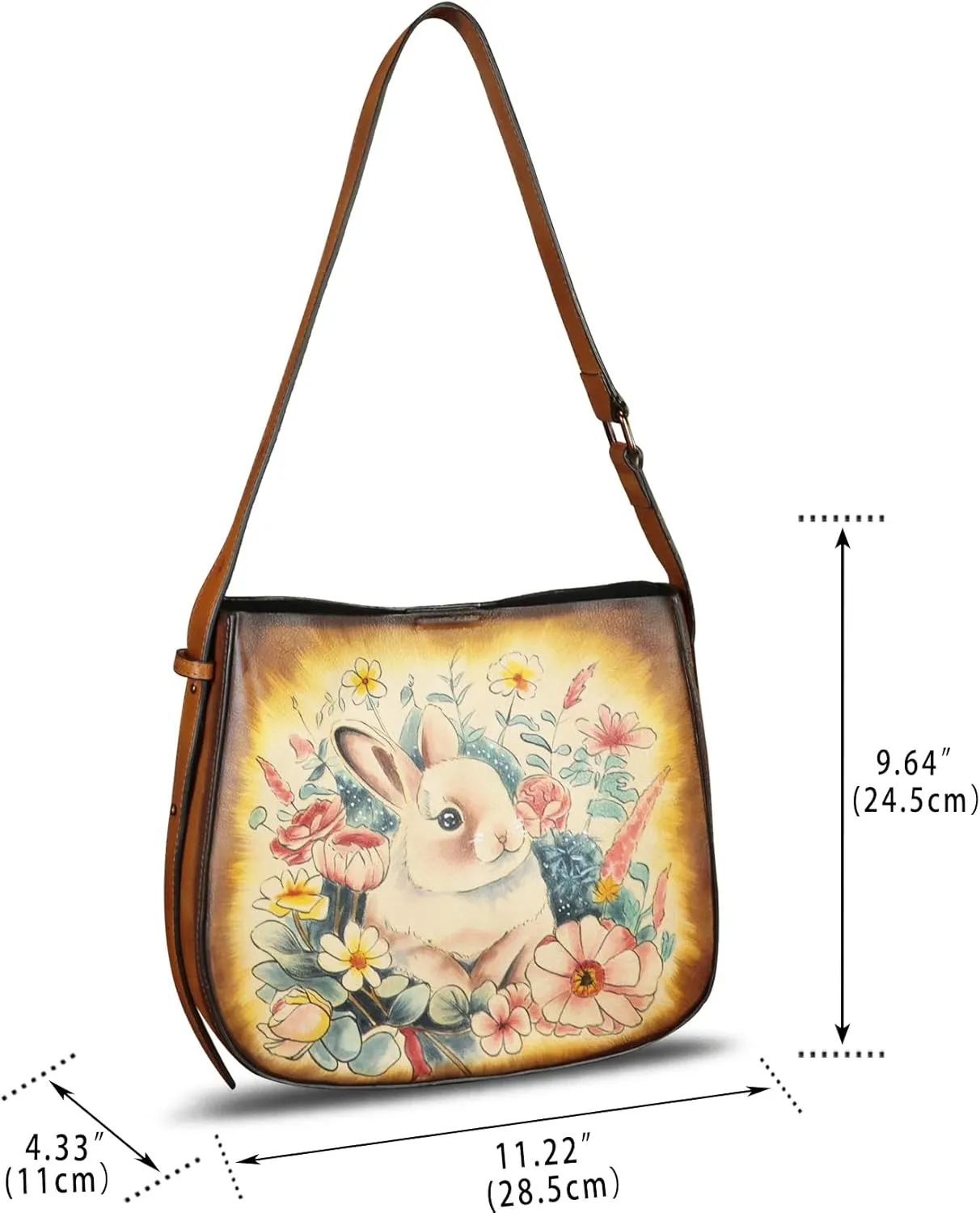 Genuine Leather Shoulder Bag for Women Hand Painted Handbag Handmade Purse Crossbody Sling Purse Casual Daypack