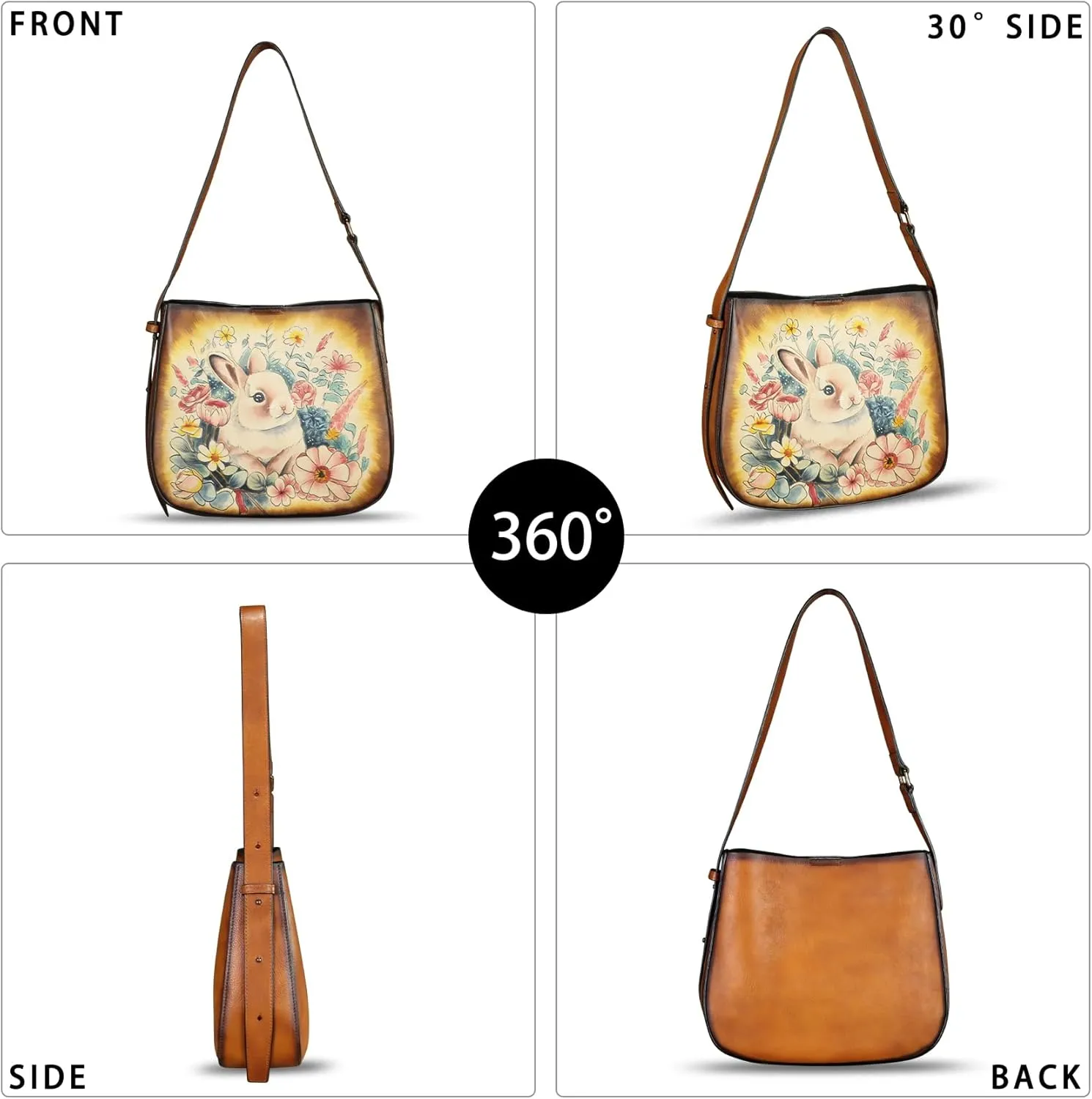 Genuine Leather Shoulder Bag for Women Hand Painted Handbag Handmade Purse Crossbody Sling Purse Casual Daypack