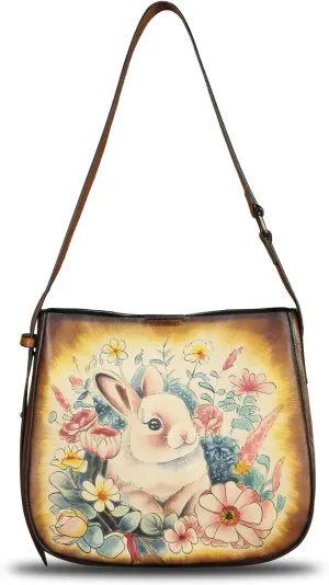 Genuine Leather Shoulder Bag for Women Hand Painted Handbag Handmade Purse Crossbody Sling Purse Casual Daypack