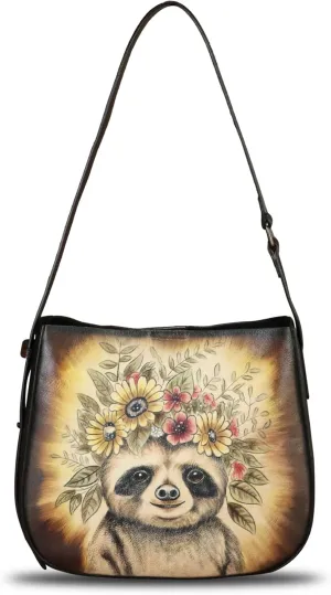 Genuine Leather Shoulder Bag for Women Hand Painted Handbag Handmade Purse Crossbody Sling Purse Casual Daypack