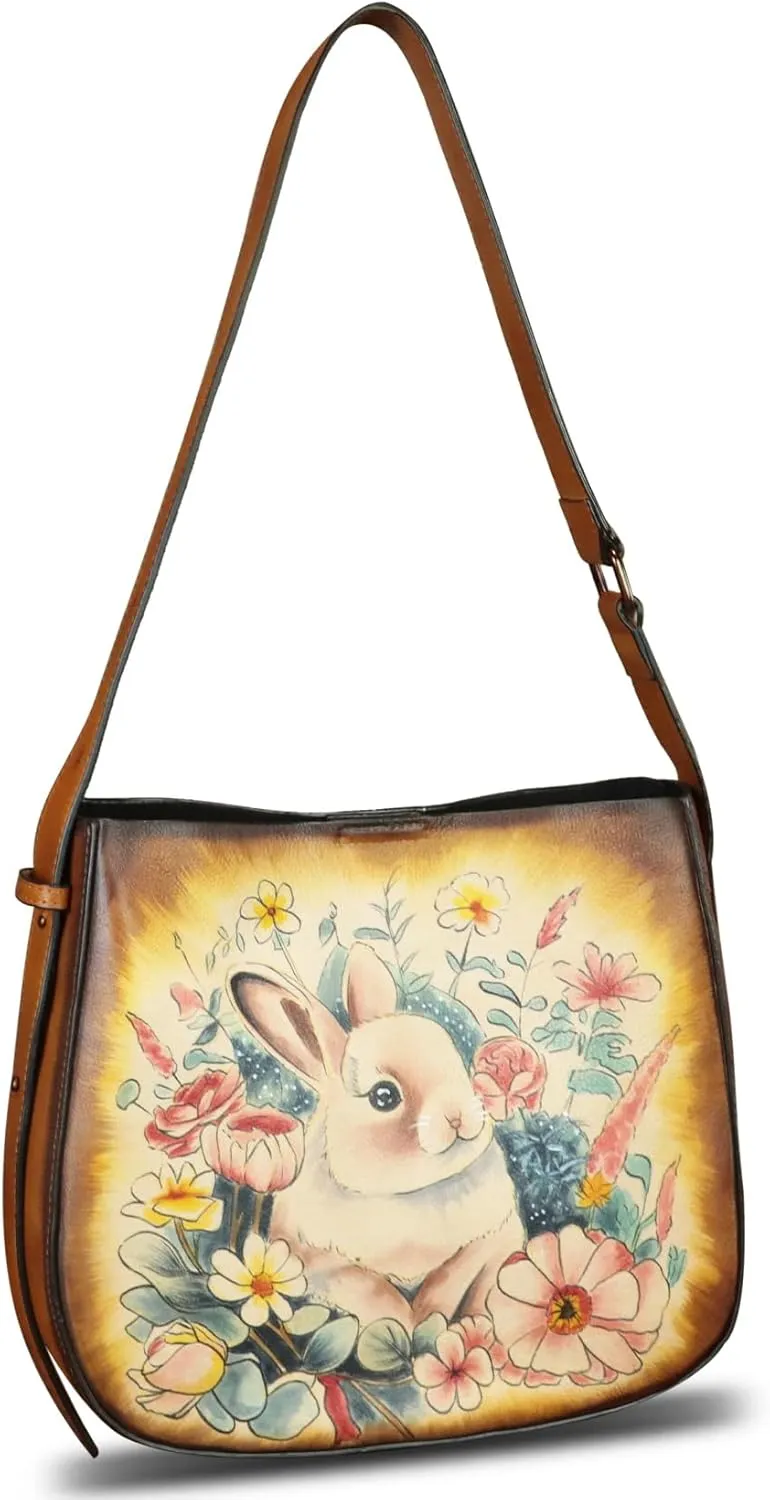 Genuine Leather Shoulder Bag for Women Hand Painted Handbag Handmade Purse Crossbody Sling Purse Casual Daypack