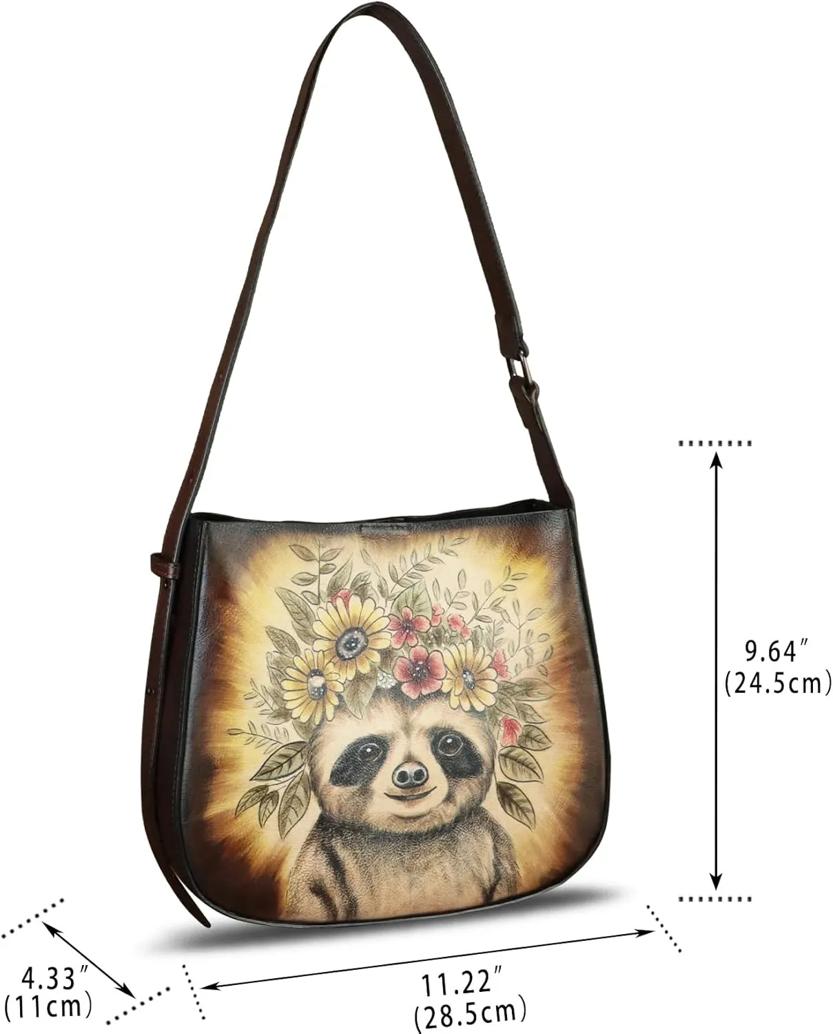 Genuine Leather Shoulder Bag for Women Hand Painted Handbag Handmade Purse Crossbody Sling Purse Casual Daypack