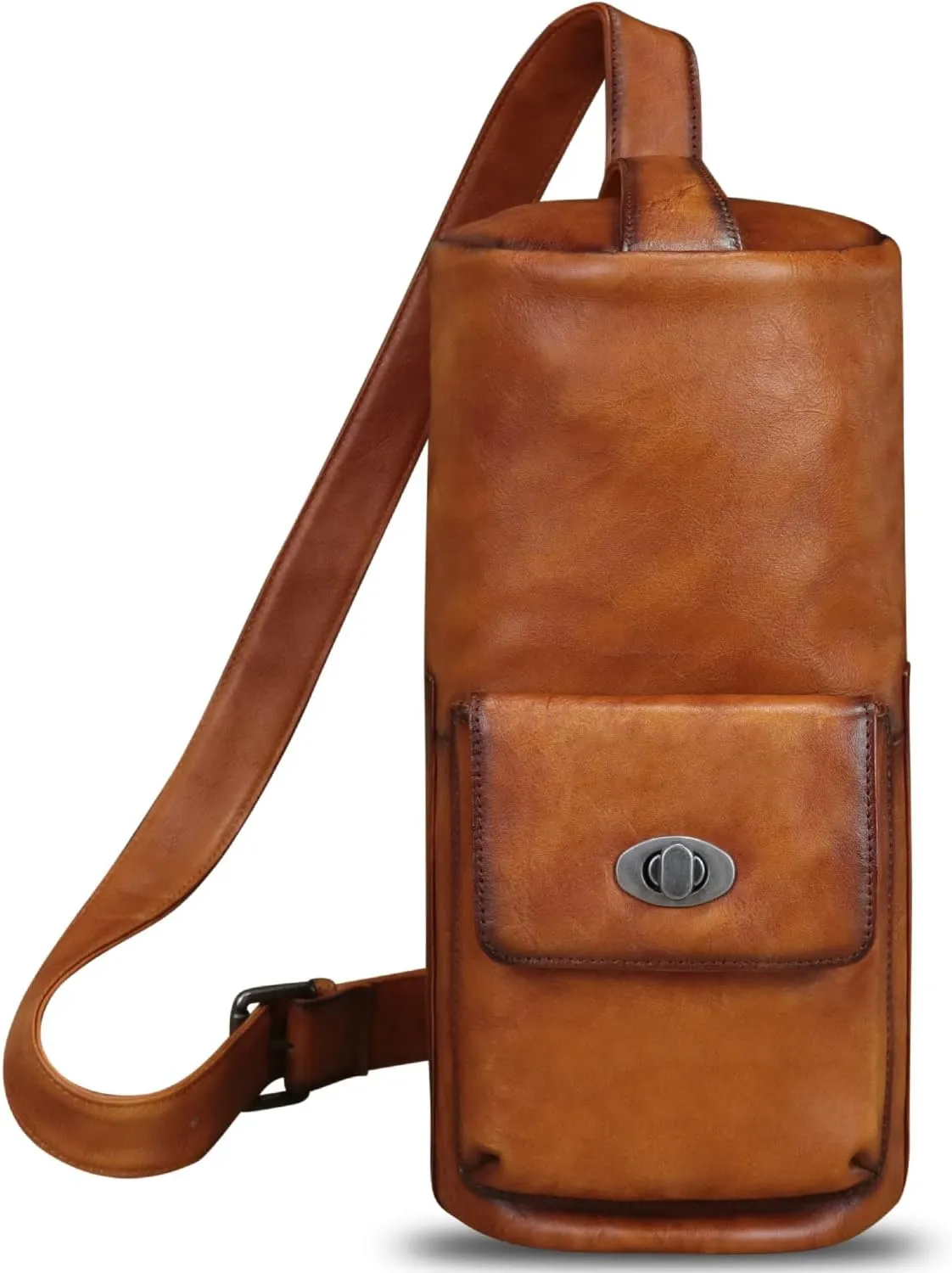Genuine Leather Silng Bag for Men and Women Large Real Leather Sling Backpack Shoulder Crossbody Bag Chest Purse