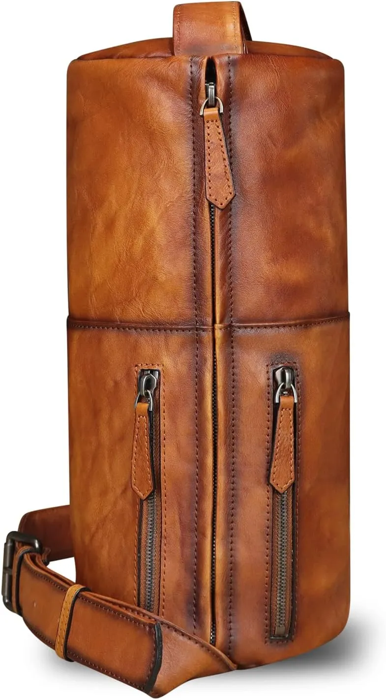 Genuine Leather Silng Bag for Men and Women Large Real Leather Sling Backpack Shoulder Crossbody Bag Chest Purse