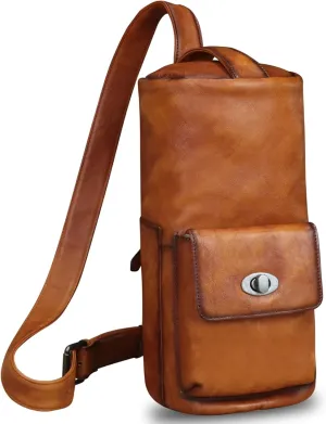 Genuine Leather Silng Bag for Men and Women Large Real Leather Sling Backpack Shoulder Crossbody Bag Chest Purse