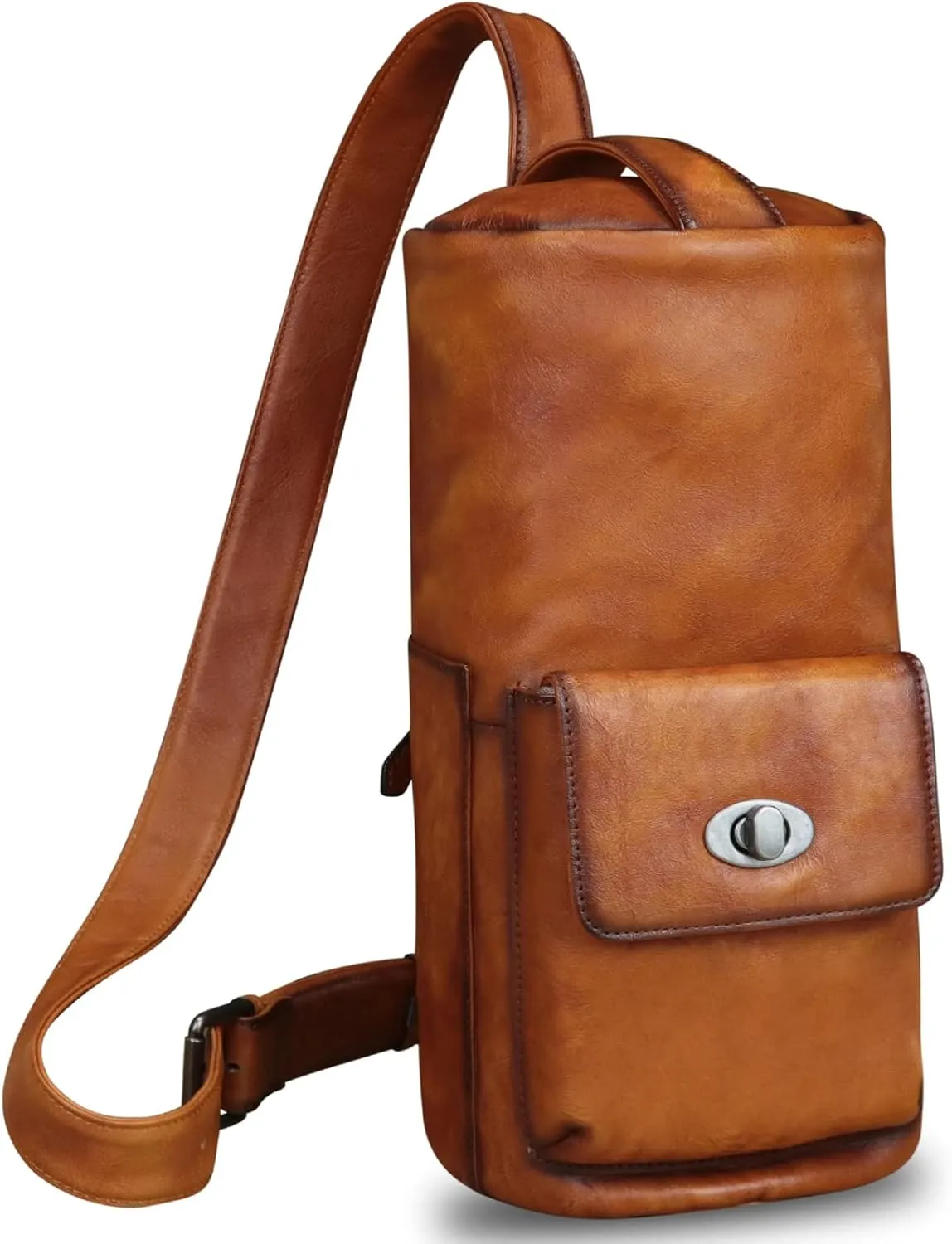 Genuine Leather Silng Bag for Men and Women Large Real Leather Sling Backpack Shoulder Crossbody Bag Chest Purse
