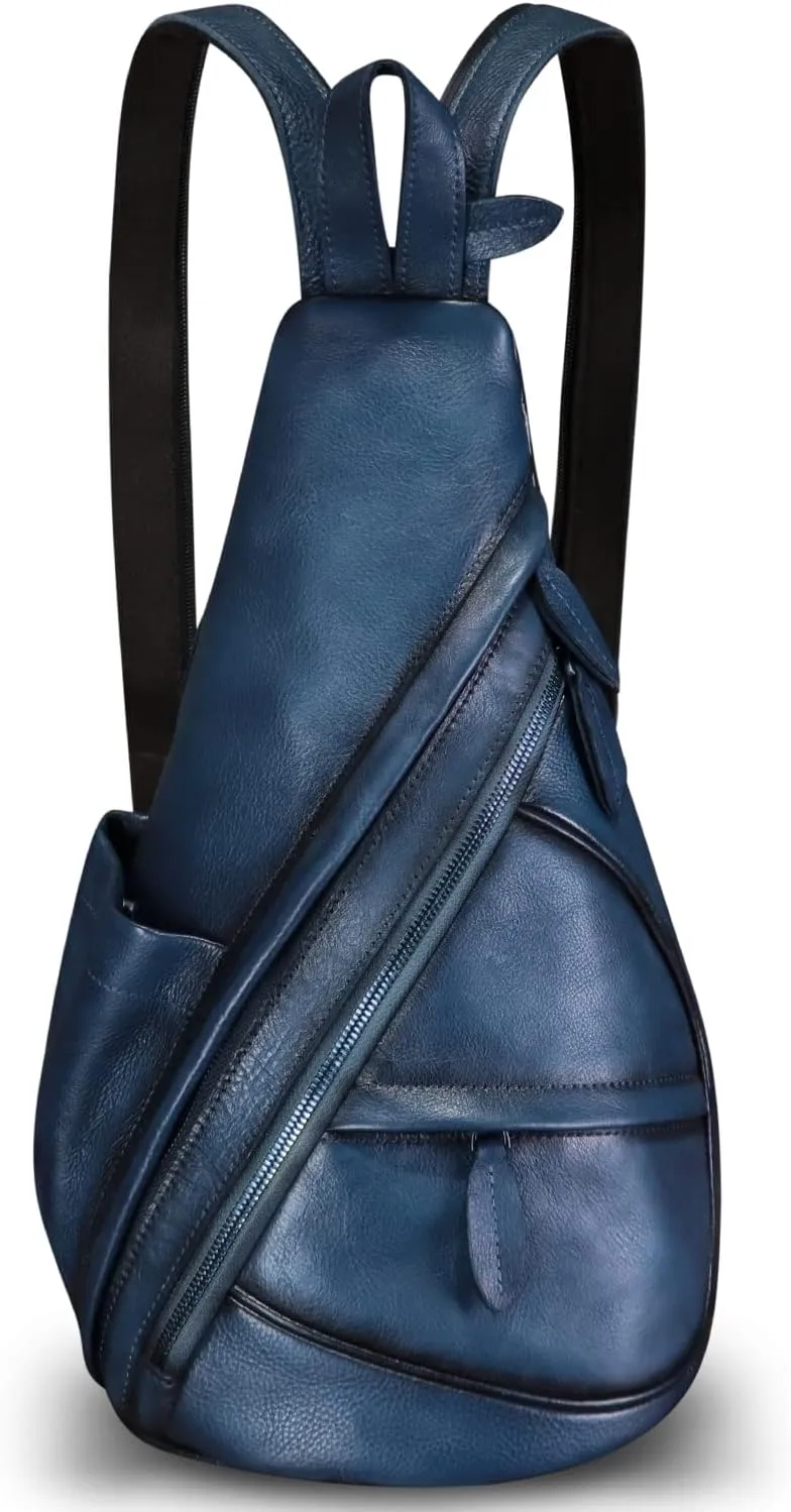 Genuine Leather Sling Bag for Men and Women Leather Sling Backpack Purses Chest Bag Crossbody Shoulder Fanny Bag