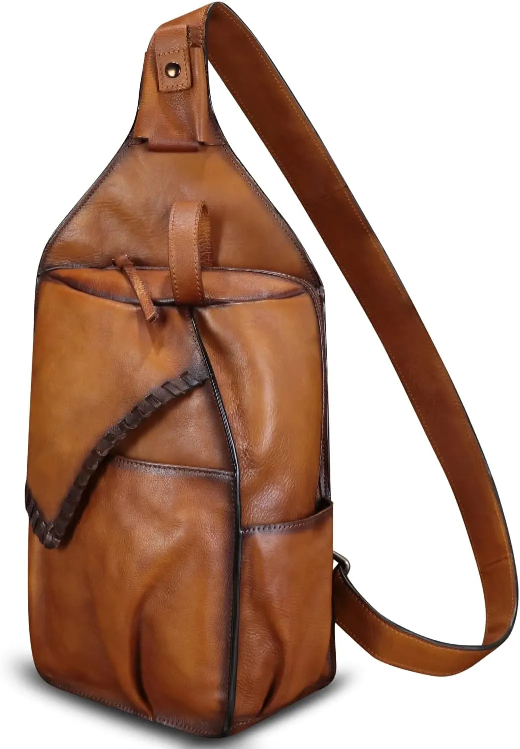 Genuine Leather Sling Bag for Men Handmade Retro Crossbody Backpack Purse Hiking Daypack Chest Shoulder Fanny Pack