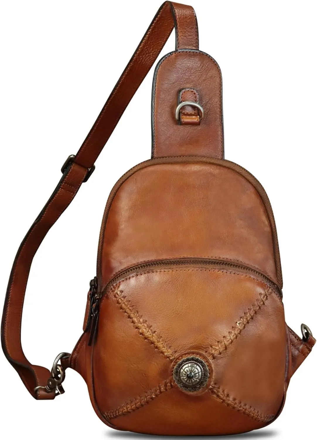 Genuine Leather Sling Bag for Women Vintage Real Leather Sling Backpack Shoulder Crossbody Bag Chest Purse