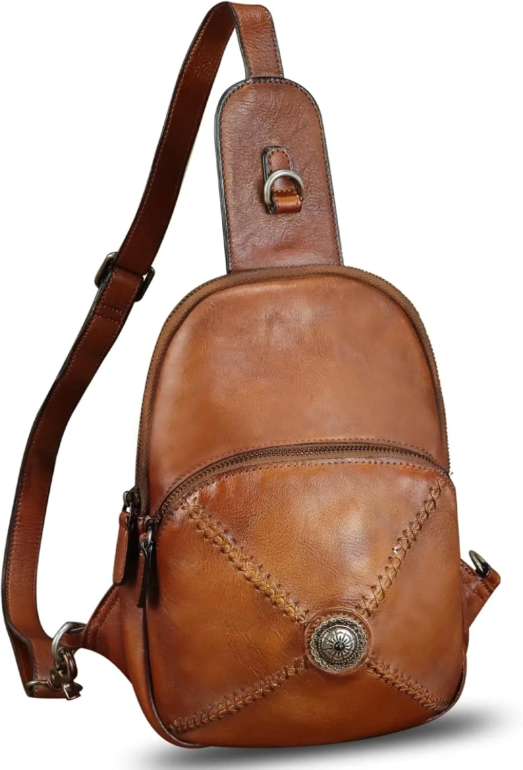 Genuine Leather Sling Bag for Women Vintage Real Leather Sling Backpack Shoulder Crossbody Bag Chest Purse