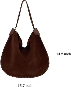 Genuine Leather Suede Hobo and Tote Bag for Women - Vintage Style with 2 Shoulder Straps for Travel, Shopping, Work