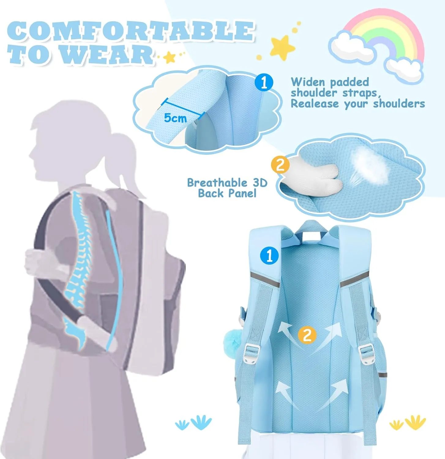Girls Backpack for School, Teenage Multiple Pockets Backpack, Bookbag for Primary Elementary High School