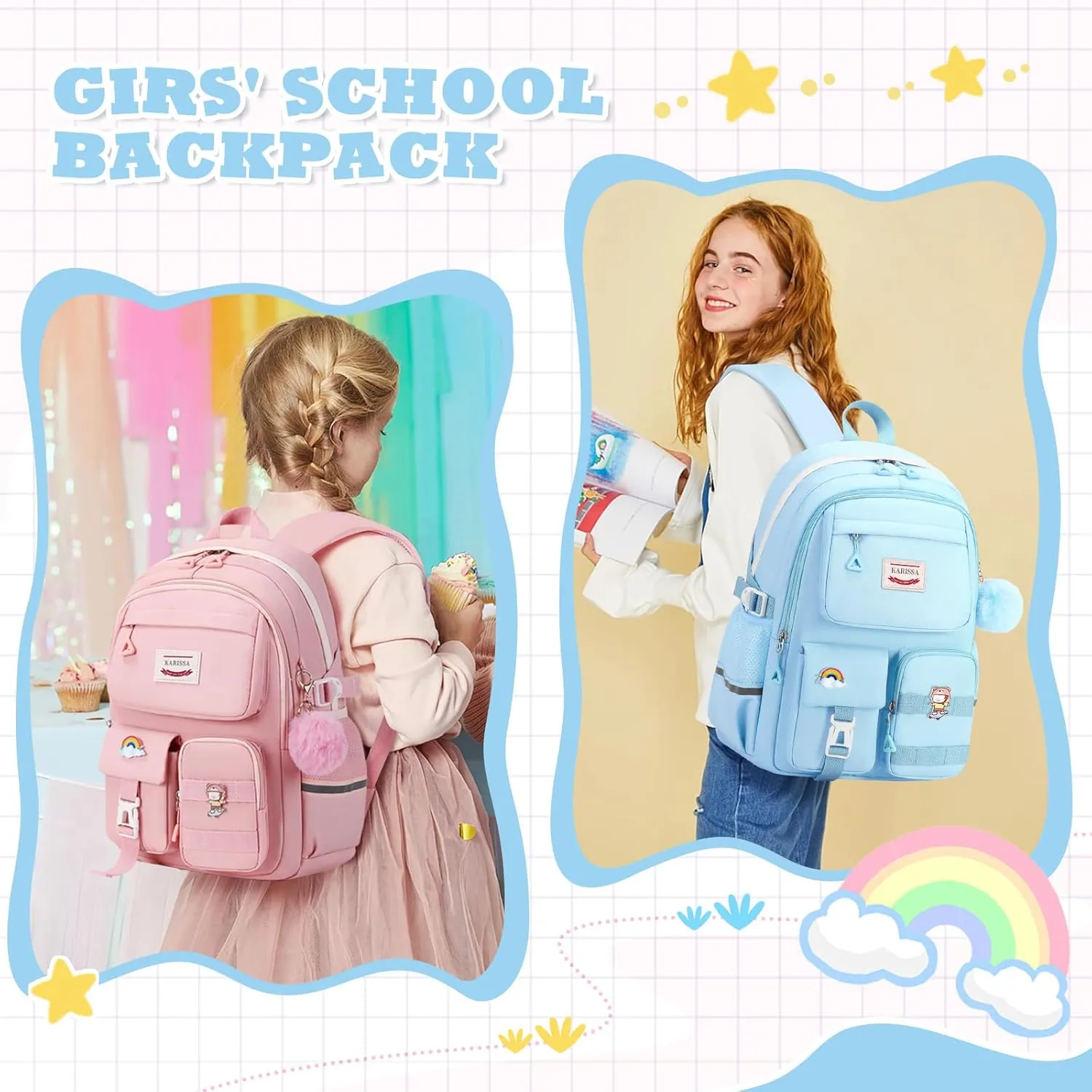 Girls Backpack for School, Teenage Multiple Pockets Backpack, Bookbag for Primary Elementary High School