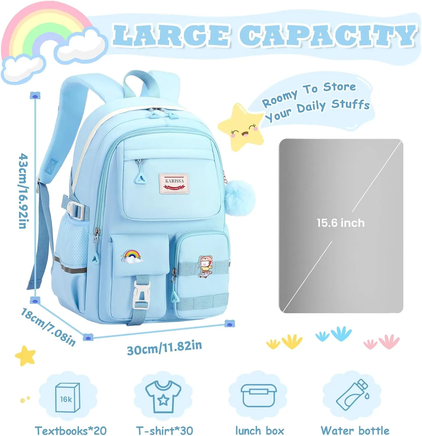Girls Backpack for School, Teenage Multiple Pockets Backpack, Bookbag for Primary Elementary High School