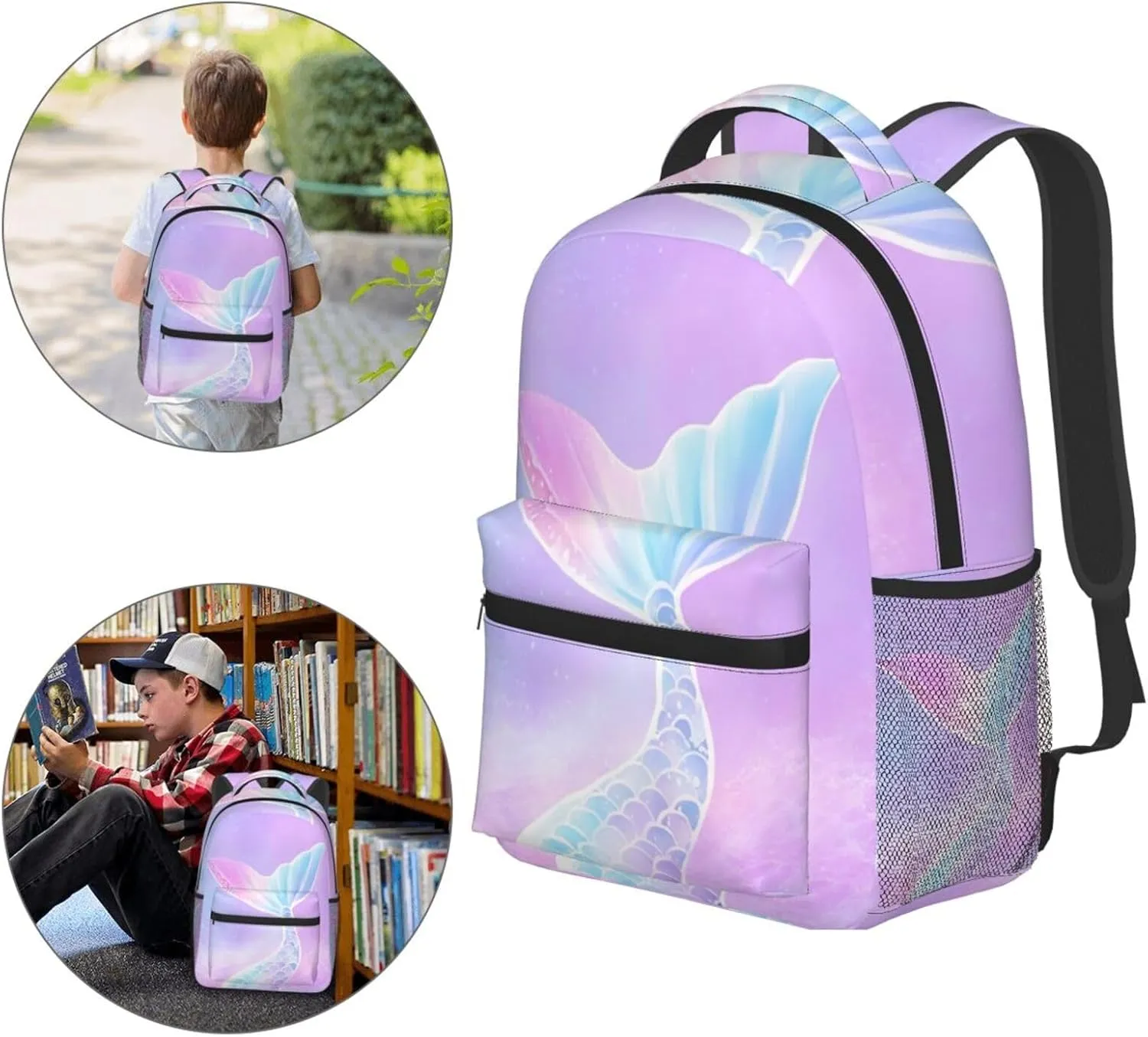 Girls Mermaid Tail Backpacks Kids Bookbag 16 Inch Shoulder Bag Casual Daypack for 1-5th Grade