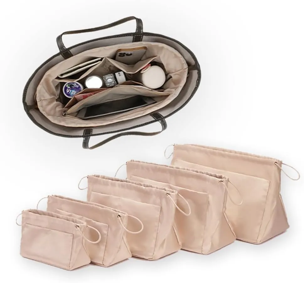 GIVLEFLY，Drawstring，Purse Organizer, Satin material Bag Organizer Insert Purse Organizer For Tote, Handbag,Satin material，Portability (Large)