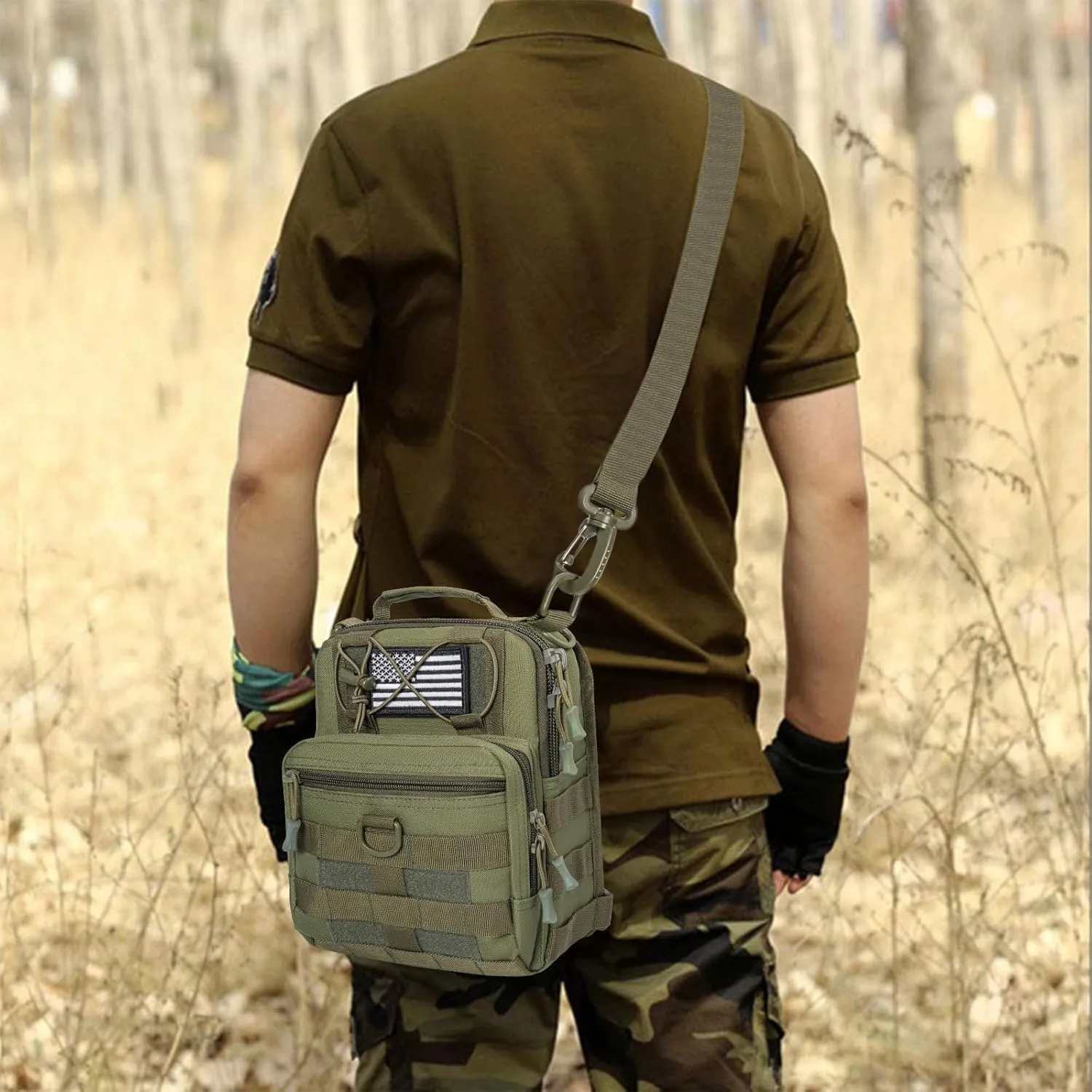 GMAK Tactical Sling Bag for Men, Small Tactical Shoulder Bag Backpack, Outdoor Military Rover Bags Travel Hiking Daypack, Tactical EDC Crossbody Chest Bag Pack for Hiking, Cycling, Hunting, Army Green