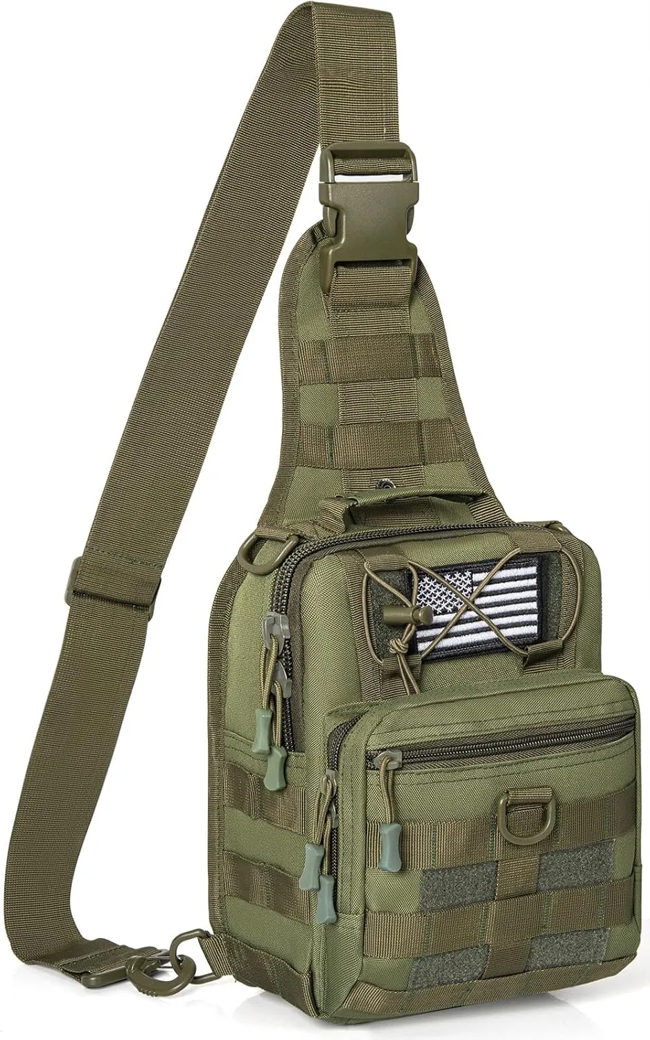 GMAK Tactical Sling Bag for Men, Small Tactical Shoulder Bag Backpack, Outdoor Military Rover Bags Travel Hiking Daypack, Tactical EDC Crossbody Chest Bag Pack for Hiking, Cycling, Hunting, Army Green