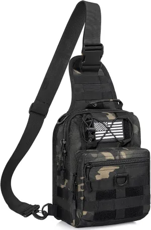 GMAK Tactical Sling Bag for Men, Small Tactical Shoulder Bag Backpack, Outdoor Military Rover Bags Travel Hiking Daypack, Tactical EDC Crossbody Chest Bag Pack for Hiking, Cycling, Hunting, Black Camo