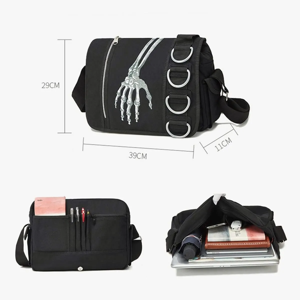 Goth Backpack Grunge Backpack Y2k Fashion Skull Backpack Hooded Backpack Gothic Black Shoulder Bag Goth Messenger Bag (Shoulder bag ghost hand)