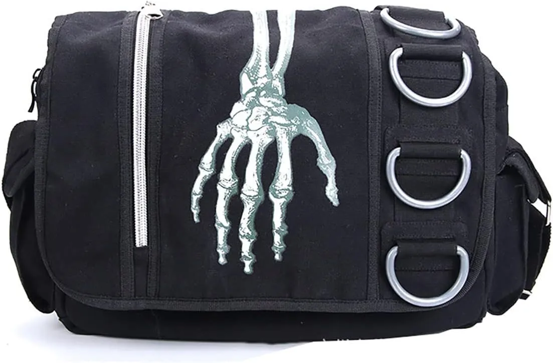 Goth Backpack Grunge Backpack Y2k Fashion Skull Backpack Hooded Backpack Gothic Black Shoulder Bag Goth Messenger Bag (Shoulder bag ghost hand)