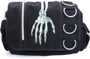 Goth Backpack Grunge Backpack Y2k Fashion Skull Backpack Hooded Backpack Gothic Black Shoulder Bag Goth Messenger Bag (Shoulder bag ghost hand)