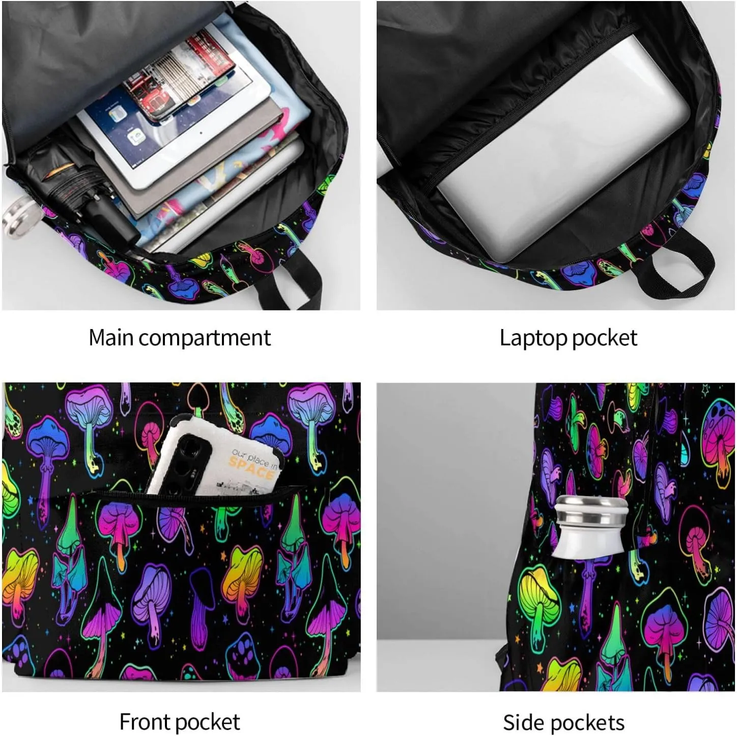 Gothic Mushroom Backpack Bookbag Laptop Backpacks Multipurpose Daypack for Boys Girls School Men Women Travel Hiking