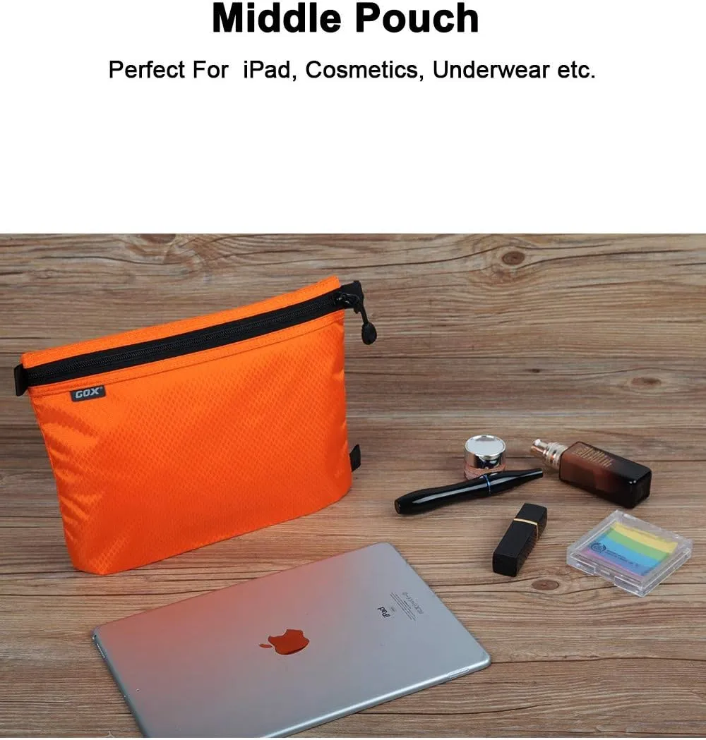 GOX 3 Pack Travel Toiletry Bag for Men Carry On Packing Organizer Zipper Pouch Portable Cosmetic Pouch Accessory Document Electronics (Orange)