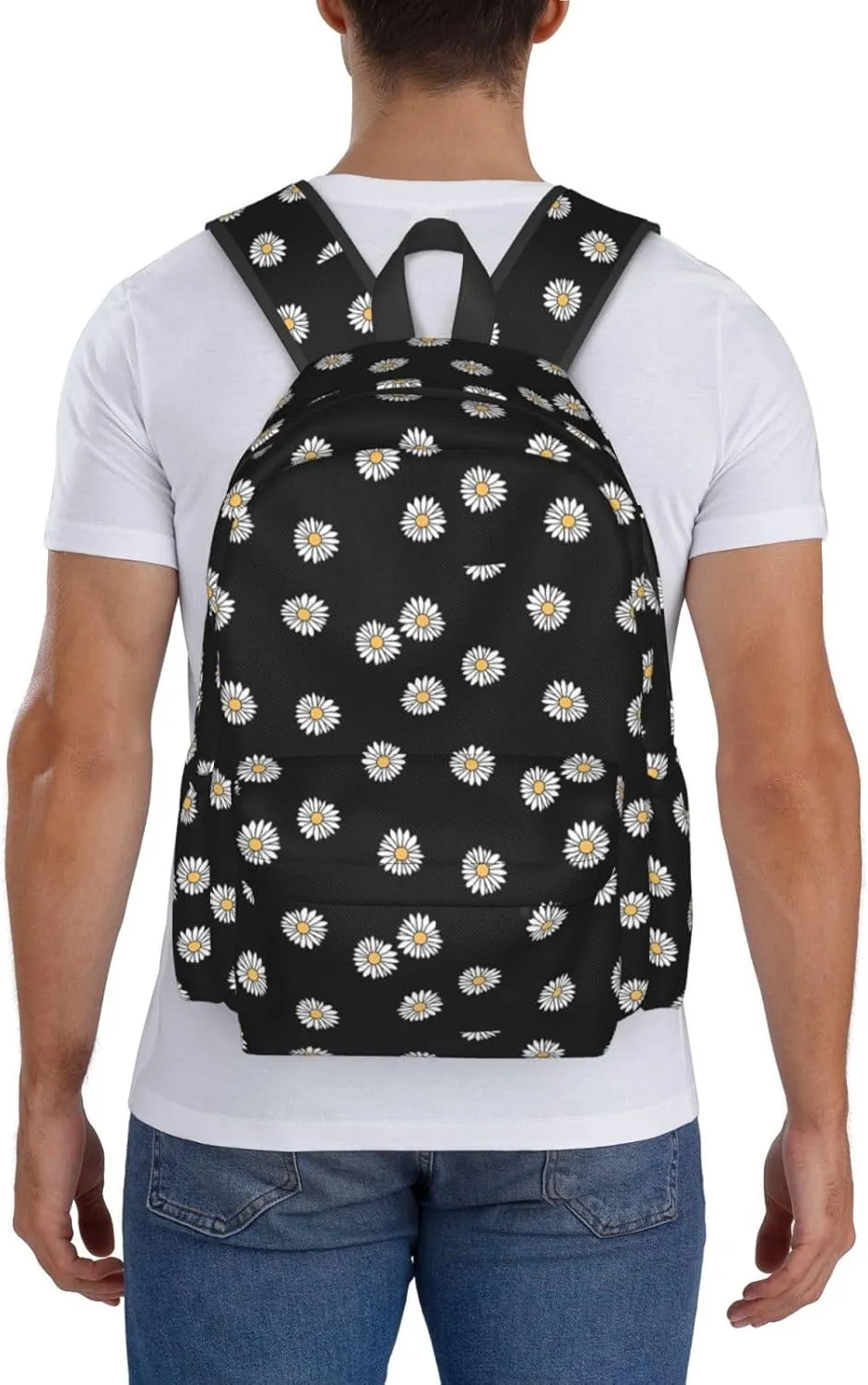 Green Daisy Aesthetic Laptop Backpack Shoulder Bag Laptop Pack Travel Backpacks Commuter Back Pack Casual Daypack Bags With Side Pockets
