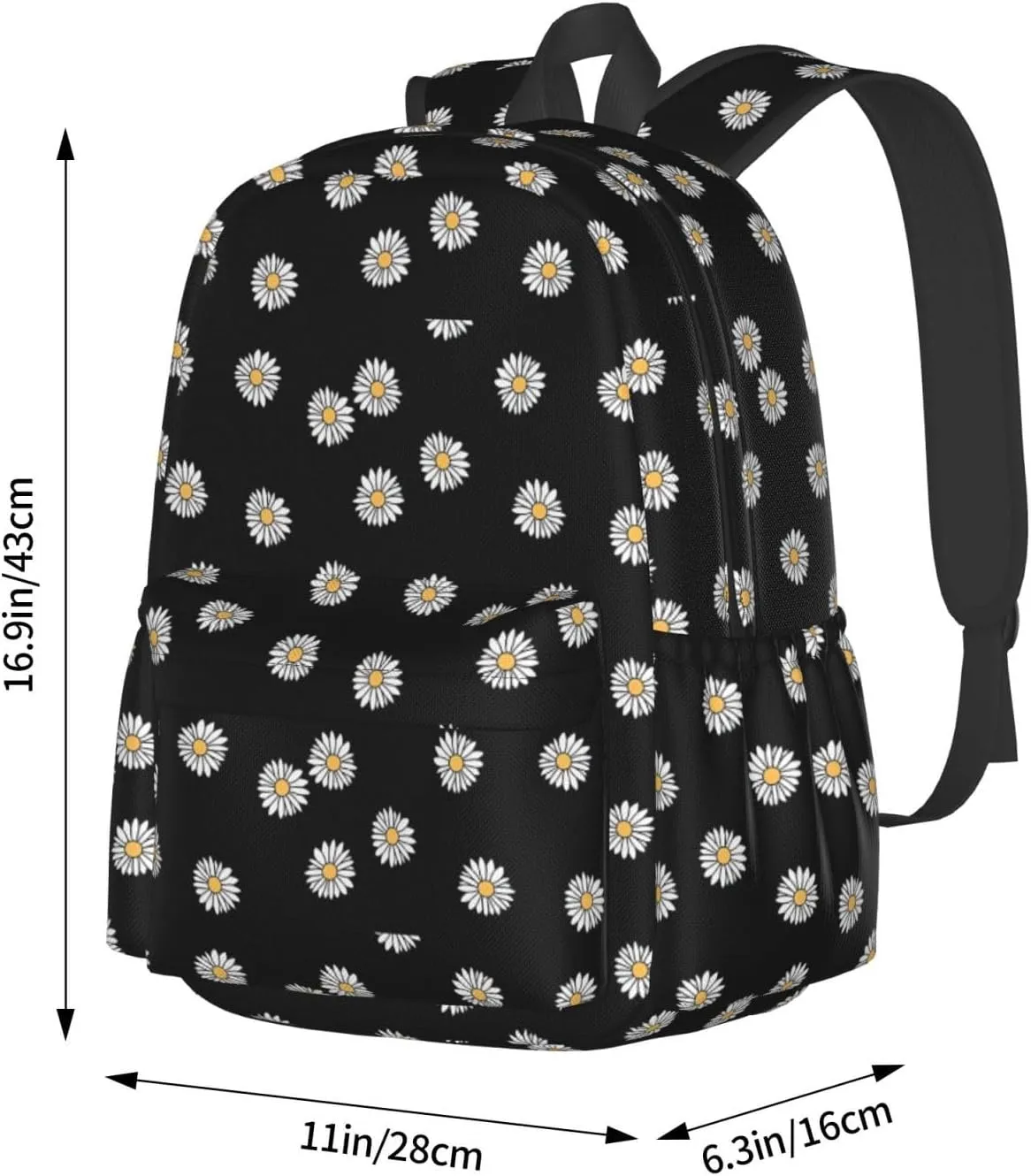 Green Daisy Aesthetic Laptop Backpack Shoulder Bag Laptop Pack Travel Backpacks Commuter Back Pack Casual Daypack Bags With Side Pockets