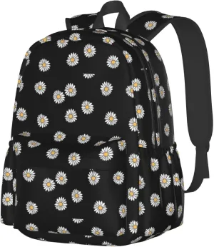 Green Daisy Aesthetic Laptop Backpack Shoulder Bag Laptop Pack Travel Backpacks Commuter Back Pack Casual Daypack Bags With Side Pockets